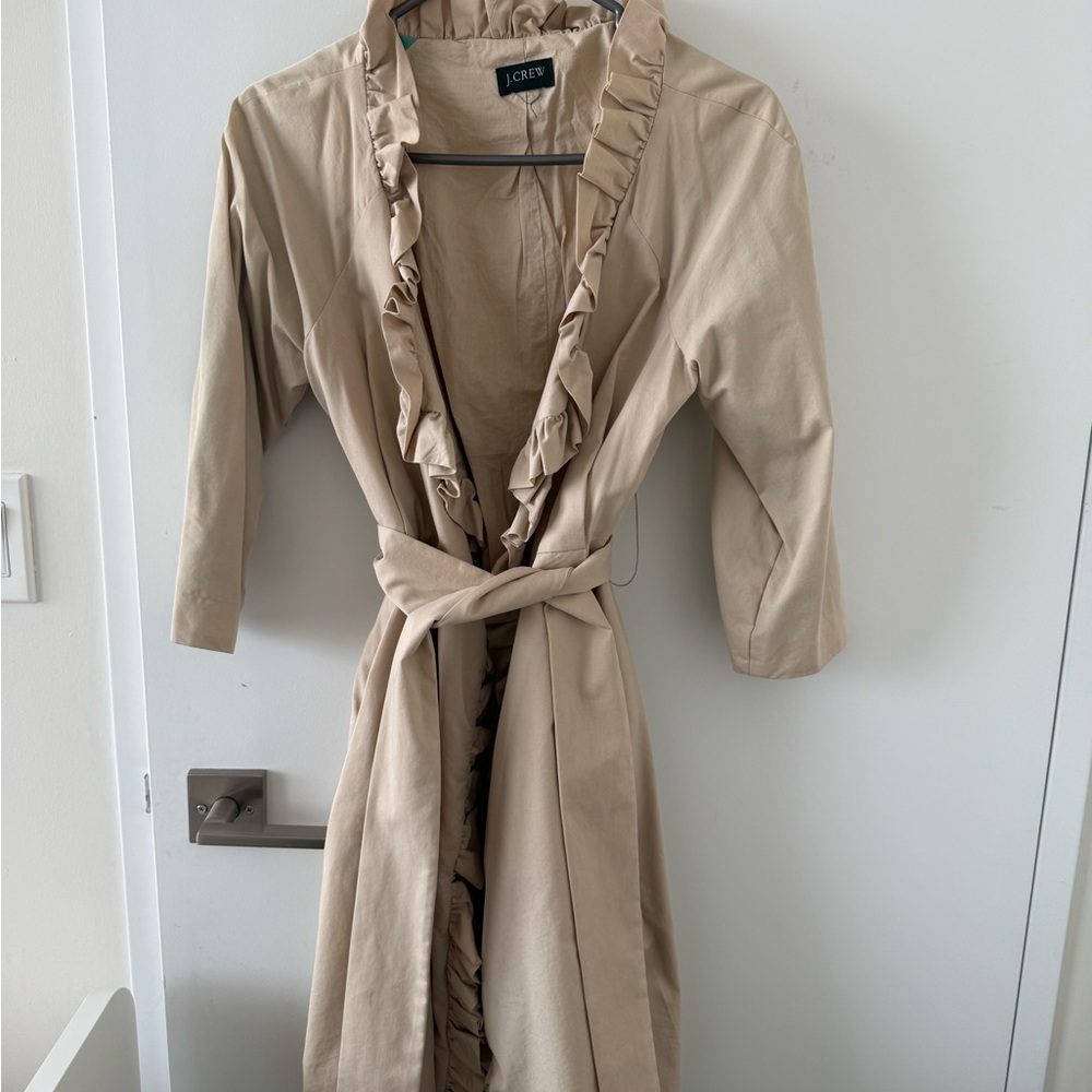 J. Crew Tan Trench Coat with Ruffle Detail